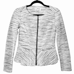 Elle Size 4 Peplum Cardigan Jacket Full Zip Cotton Blend Gray Marled Pockets